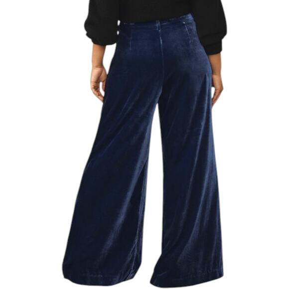 Maeve Anthropologie Velvet Avery Trousers SIZE 6P PETITE Blue Wide Leg Pants - Picture 2 of 10